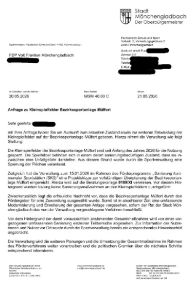Bild BSA Mülfort Antwortschreiben